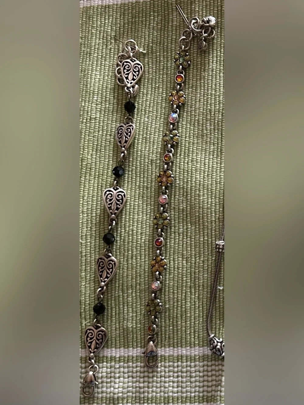 Brighton Silver-Tone Heart & Crystal Flower Bracelet in Black and Multicolor
